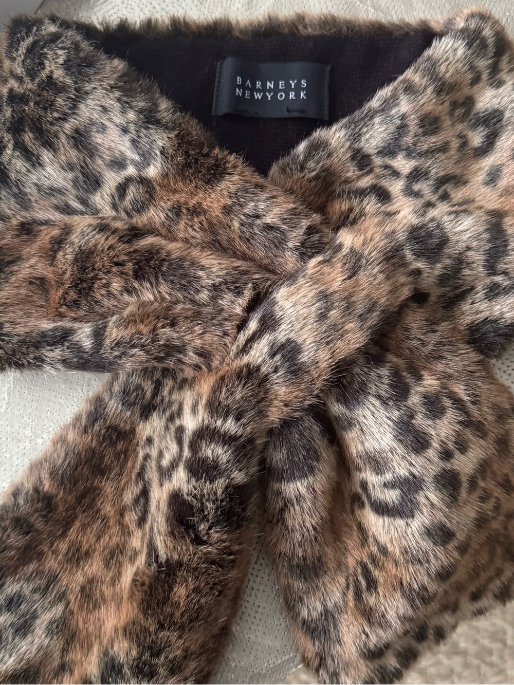 BARNEYS NEW YORK Animal Print Faux Fur Scarf